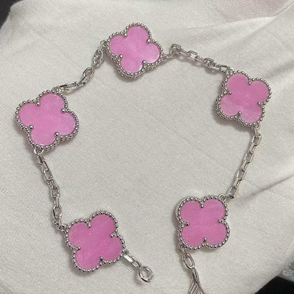 Nuova Versione Bracciale Quadrifoglio Cinque Fiori Agata Rossa Naturale Madreperla Bianca Bracciale da Donna Bracciale Laser