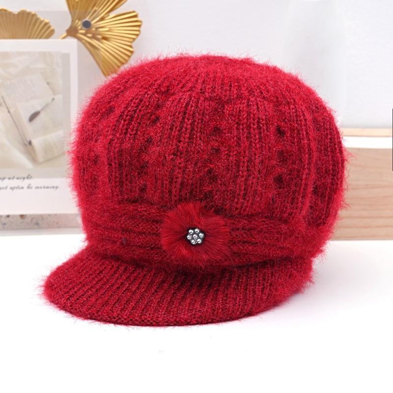 Winter Thermal Hat Women's Winter Velvet Old Lady Hat Old Hat Solid Color Knitted Wool Hat