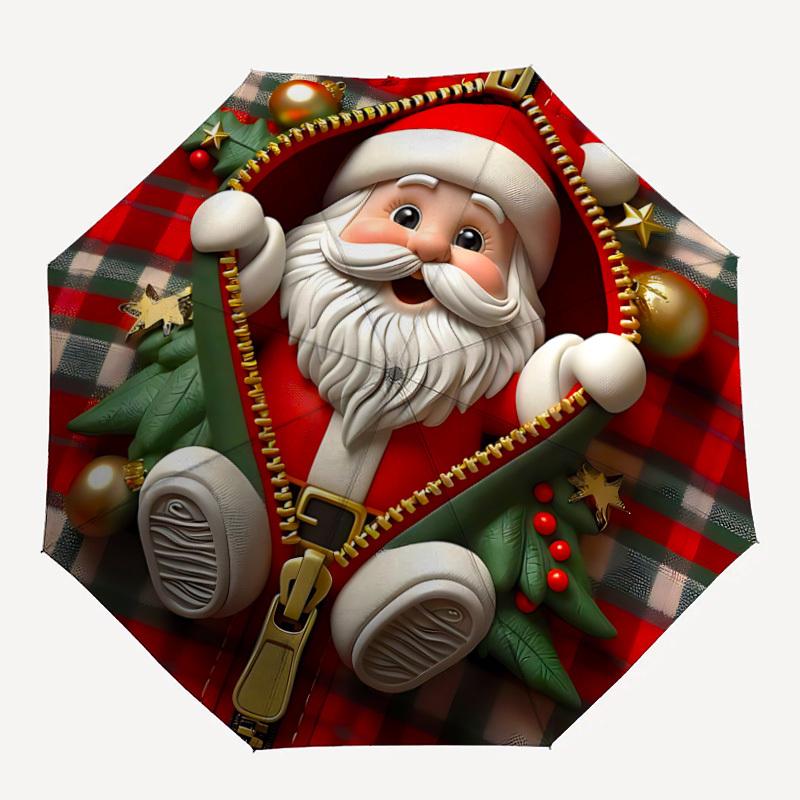 

1pc Christmas Santa Automatic Folding Umbrella - Design, Durable Iron Frame for Travel, Outdoor, Beach Fashion Accessory a0920066