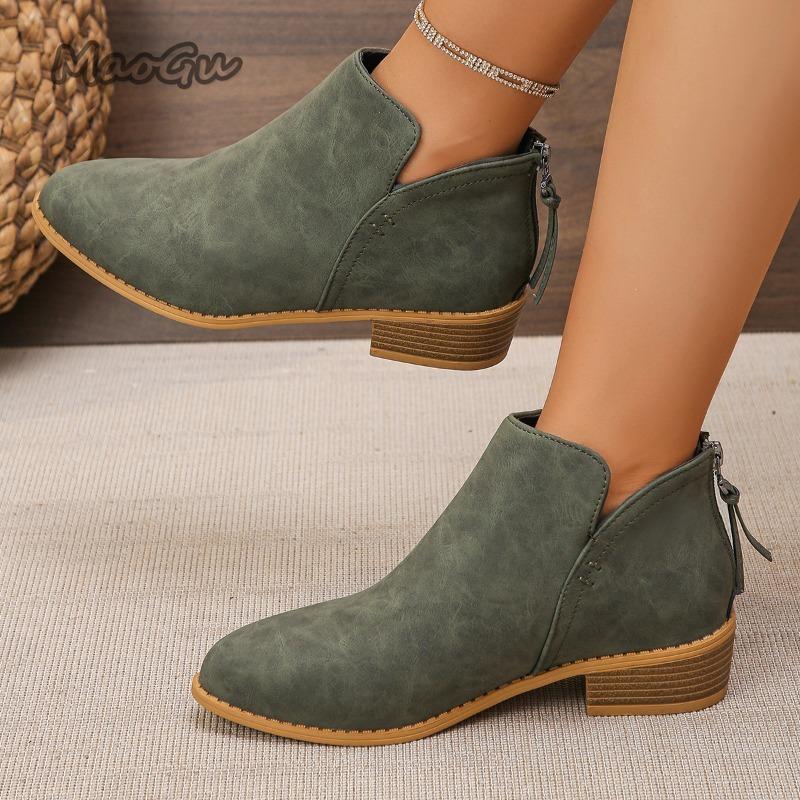 Modne Rozmiar 36-43 Botki Damskie na Średnim Obcasie Krótkie Zapinane na Zamek z Tyłu Szpiczasty Nosek Skórzane Buty dla Kobiet Jesienne Obuwie Botines Para Mujeres