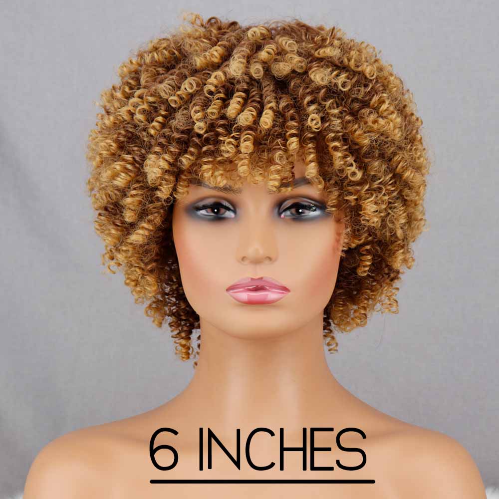 XINRAN Afro Women Fashion Short Kinky Curly Wig with Bangs Synthetic Fiber Brown Black Blonde Color Short Curly Wig Daily Wear