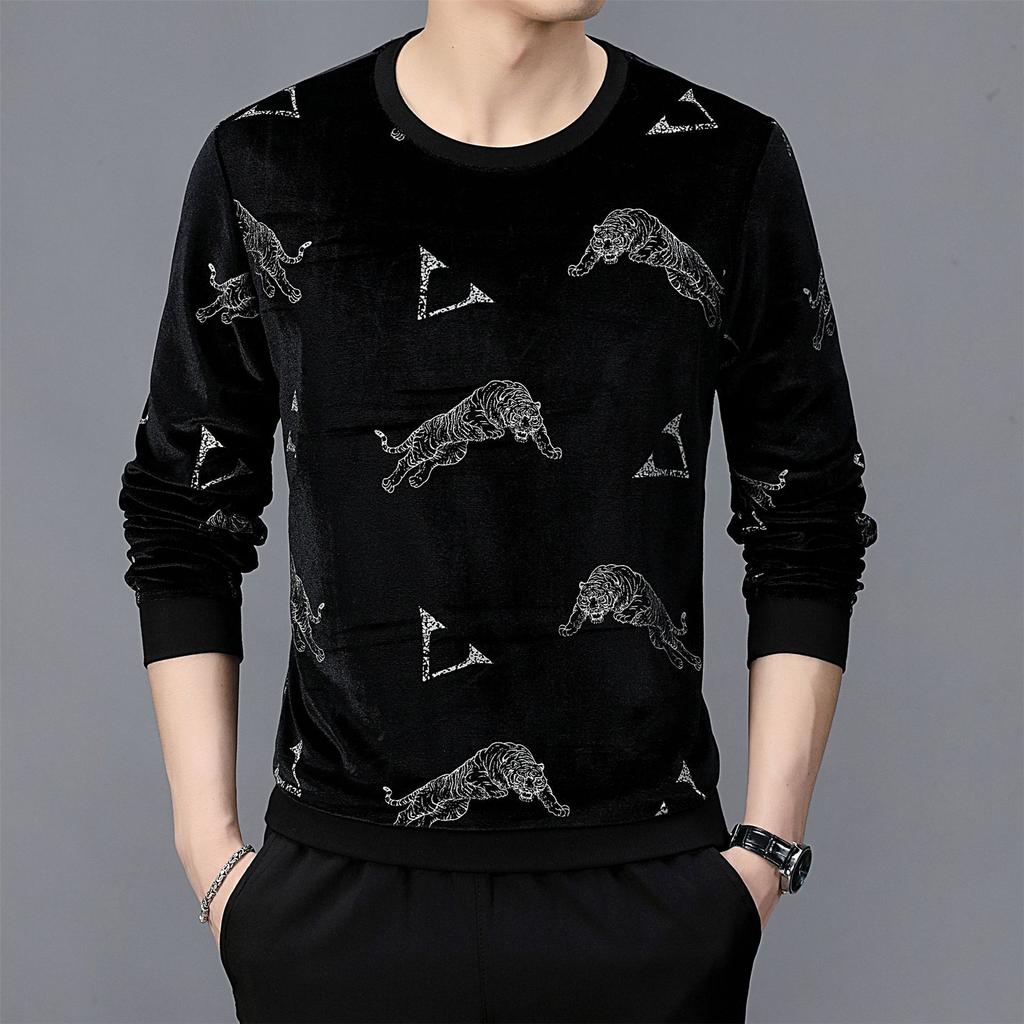 Long Sleeve T-shirt Men's Autumn Crew Neck Middle-Aged Sweater Middle-Aged and Elderly Dad Loose Plus Size Bottoming Shirt
