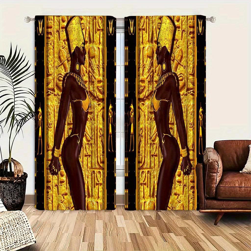 2pcs Ancient Egyptian Mural Curtains Rod Pocket DecorativePrinted Curtain Light-filtering Curtain For Kitchen Living RoomOffice