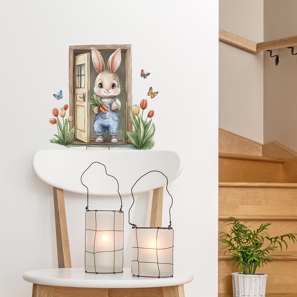 Wooden Door Painting Little Rabbit Butterfly Flower Multi-bedroom Living Room Home Background Beautification Wall Stickers