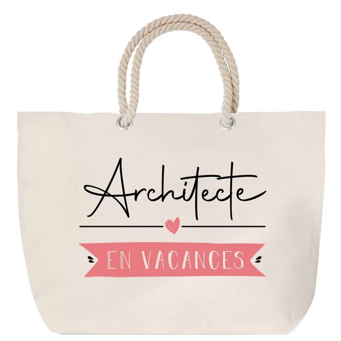 Sac de plage - PLANETEE - Architecte en Vacances - Anse corde - Grand format - Coton