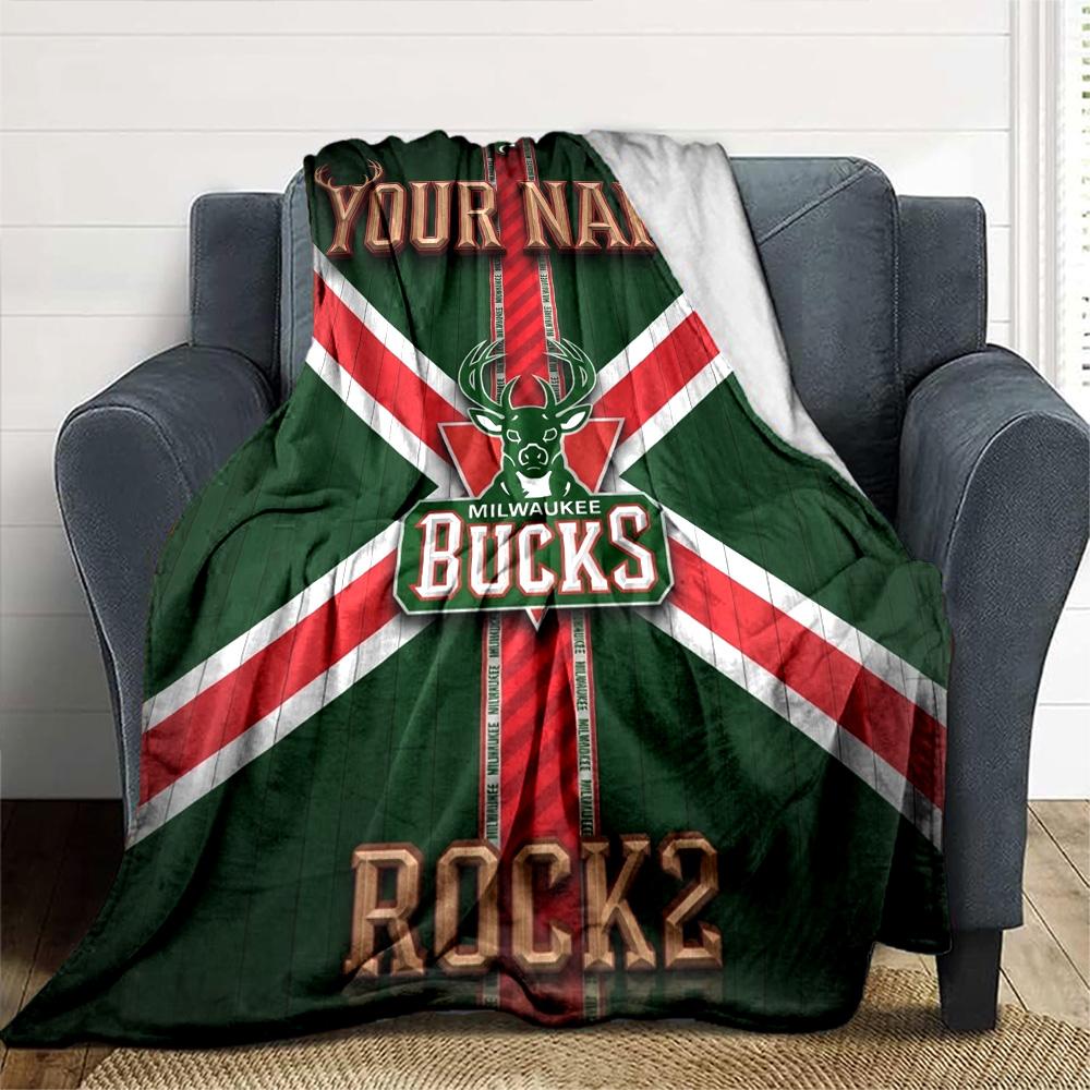 Name Custom Milwaukee Bucks Print Flannel Blanket High Quality Warm Comfortable Cover for All Seasons Perfect for Gifts Home Decor