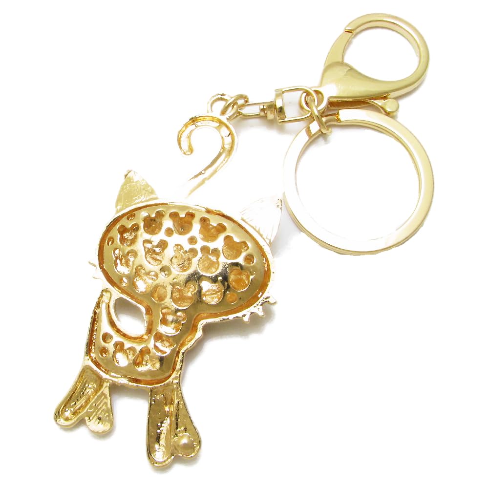 Large Cat Keychain Bag Charm with Rhinestones and Ribbon for Women CHS10142