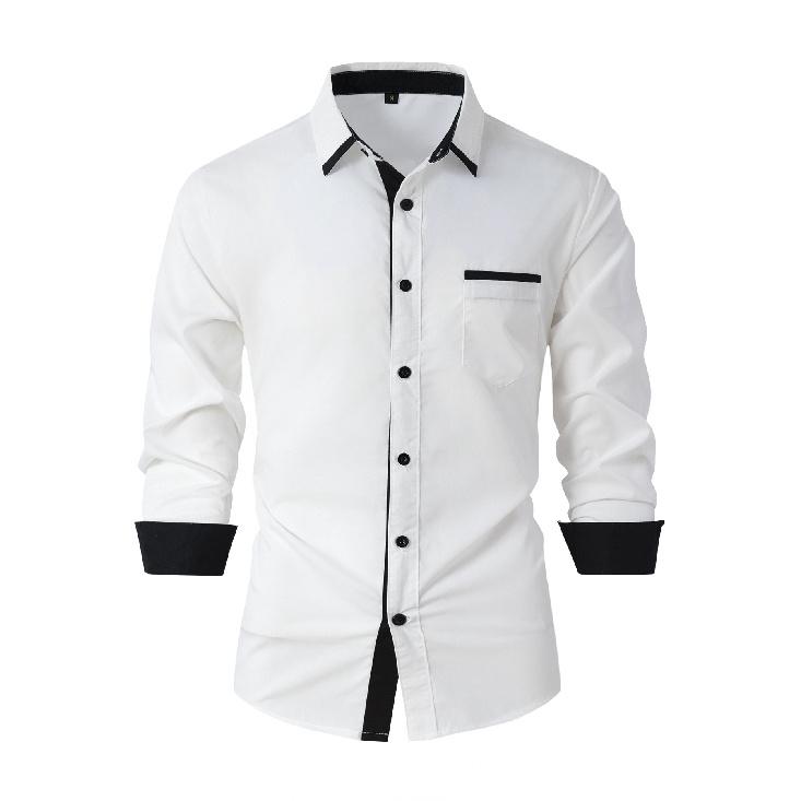 2026 New Fashion Spring and Autumn Men s Color Block Business Slim Fit Casual Long Sleeve Shirt S белый