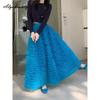 2026 French Style Spring Summer Women Princess Skirt High Waist Beige Black Blue Layered Ruffles Skirt Elegant Feminine Maxi Long Party Skirt