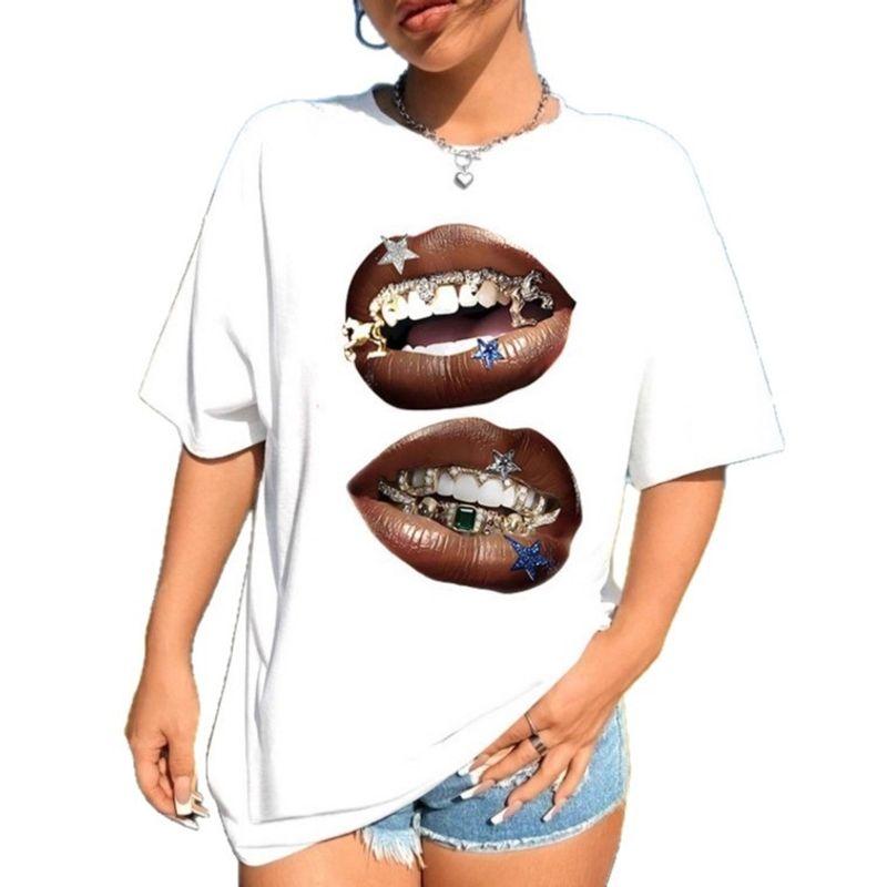 European and American New Fashion Casual Loose round Neck Print Short sleeve Cotton T-shirt Top Printed T-shirt Top
