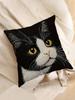 1Pc Tuxedo Cat Pillow Cover, Polyester 2D Double-Sided Print, Soft Square Cushion Case For Sofa & Bedroom, Realistic Cat Pattern