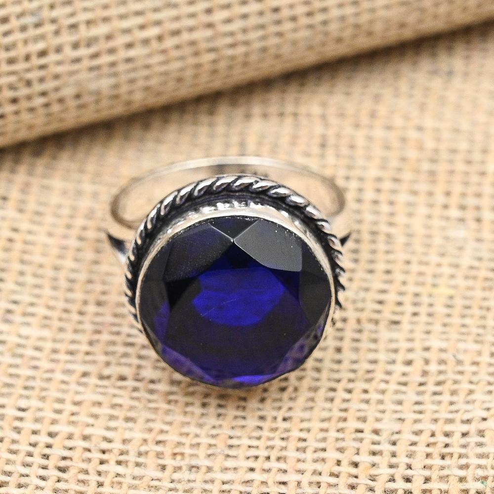 Blå safir Lab-skapad ädelsten handgjorda 925 sterling silver smycken påkostade ring för kvinnor