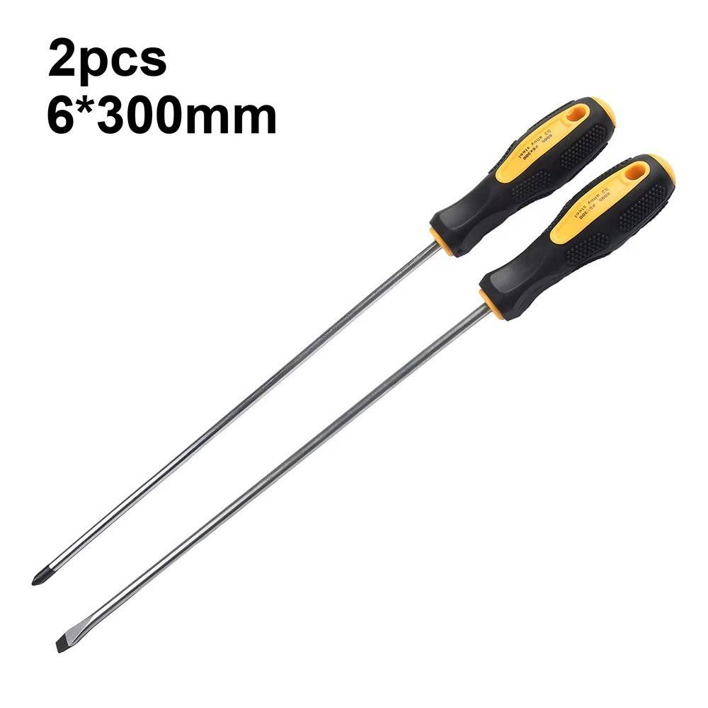 6x300mm Screwdriver Long Slotted Cross Head Screwdriver Bits Rubber Handle Multipurpose Magnetlc Manual Screw Driver Tools