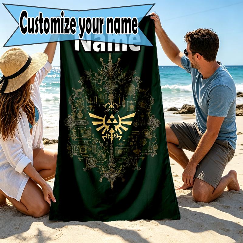 Custom Name Personalized The Legend of Zelda Print Beach Towel, for Trip Camping Beach Party Home Decor, Birthday Gift for Family & Friends