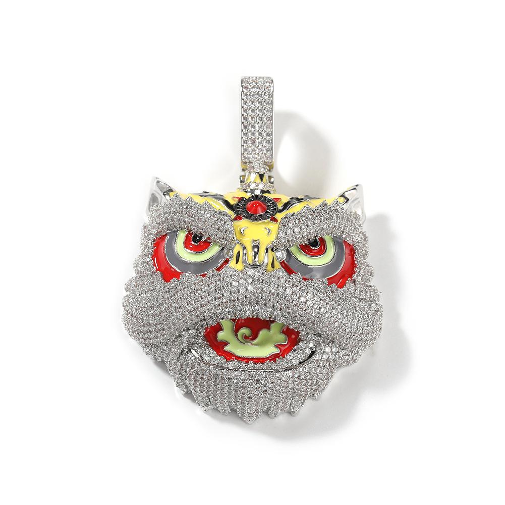 Guochao's New Retro Creative Lion Pendant Copper Inlaid Zircon Colored Lion Head Necklace Trend