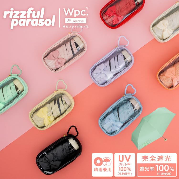 RIZZFUL PARASOL Light UV Suitable for Sun and Folding 47cm Clear Stylish and Heart Ribbon Wpc. Parasol, Aquamarine/Sax, 100% Blocking, 100%