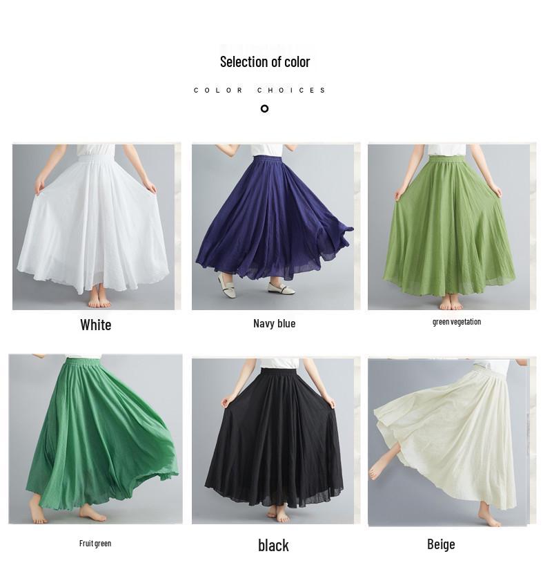 Women's Plus Size Cotton Linen Midi A-Line Skirt with Elastic Waist In 20 Colors