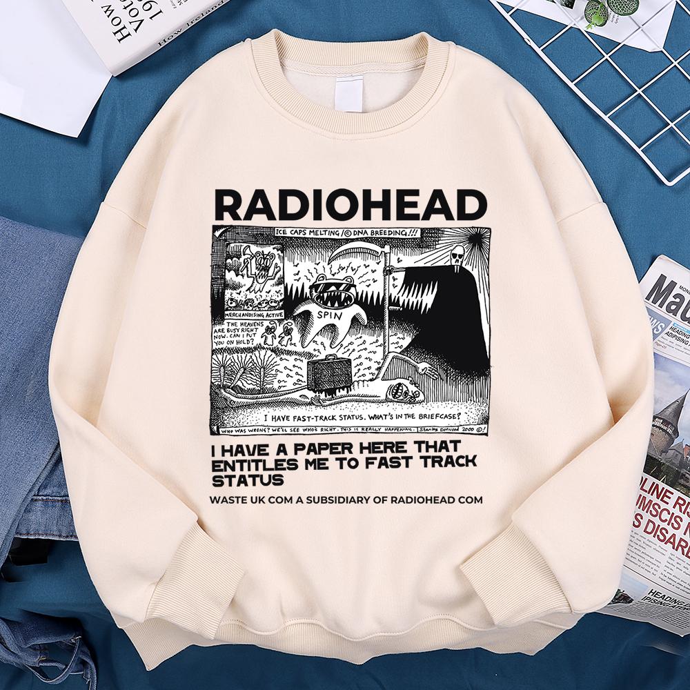 Funny Radiohead Print Clothing Men Women Hip Hop Loose Hoody Vintage Pullover Sweatshirt Autumn Fleece Fleece Pullover Couple