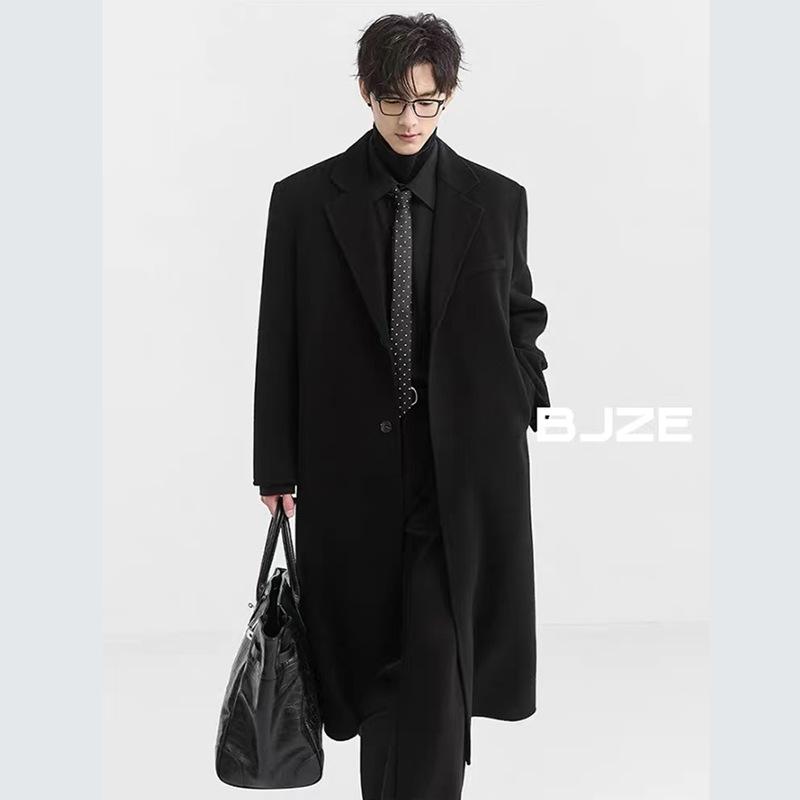 Men's Thickened Wool Coat - 2025 Autumn/Winter Korean Style Long Windbreaker, Handsome Plus Size Outerwear