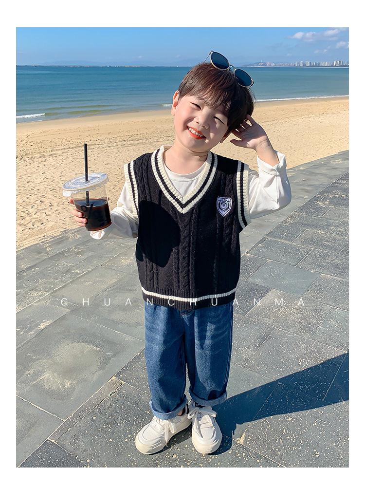 Dziecięca kamizelka swetrowa w stylu college - Wiosenno-jesienna dziergana kamizelka dla chłopców i dziewcząt