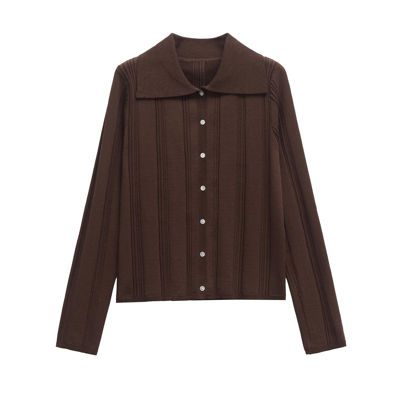 

Весна 2025 Женская трикотажная рубашка поло в европейском и американском стиле в рубчик Small