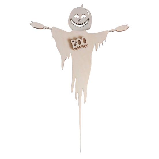 3 Pcs Halloween Cupcake Toppers Spooky Pumpkin Ghost Wooden Cupcake Pick for Halloween Theme Baby Shower Birthday Party Cake Decoration