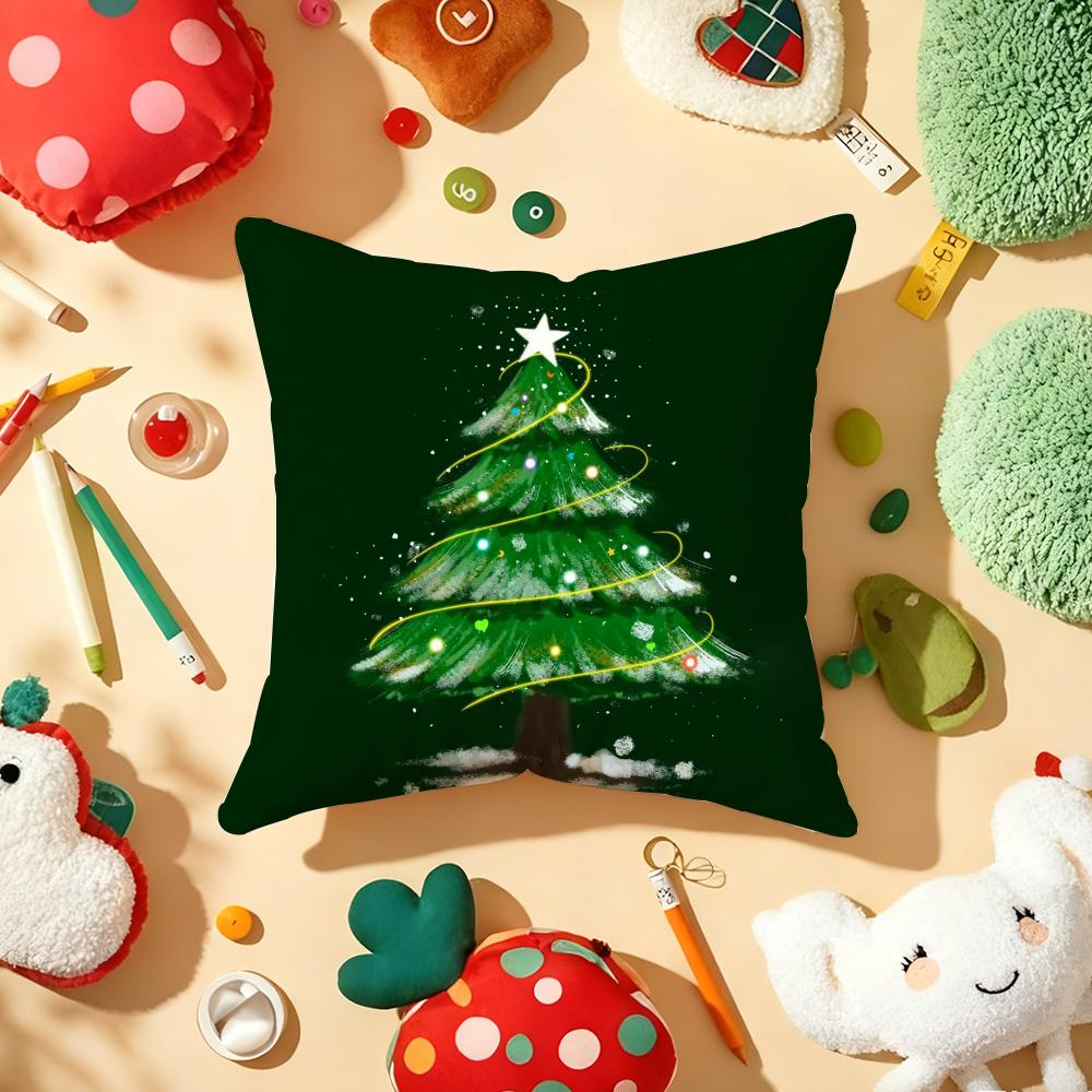 Merry Christmas Printed Pillow Case Plush Fabric Soft Double-Sided Printed Sofa Warm Winter Home Gift Cushion Cover