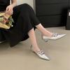 Silver Mary Jane shoes light mouth lace-up bow spring 2025 new soft flat French evening single shoes women's shoes