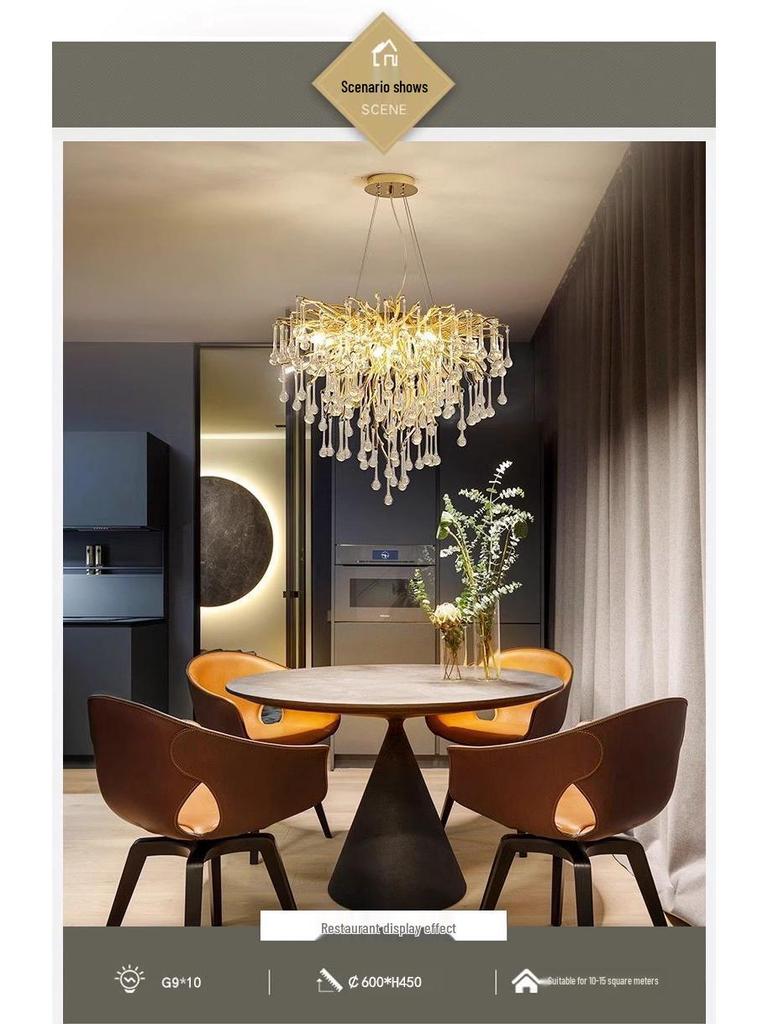 Elegant French Luxury Crystal Chandelier with Water Drop Design for Dining Rooms and Villas