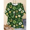 Fashion Women's Crew Neck Short Sleeve 3D Four Leaf Clover Color Printed Four Leaf Clover Short Sleeve Crew Neck T-Shirt
