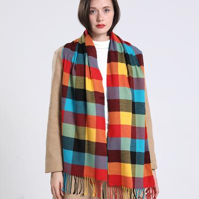 Winter Karo Warmer Schal Damen Kaschmir Schal und Stola Pashmina Halstuch Bufanda Weiblich Regenbogen Zottelig Quaste Echarpe Neu