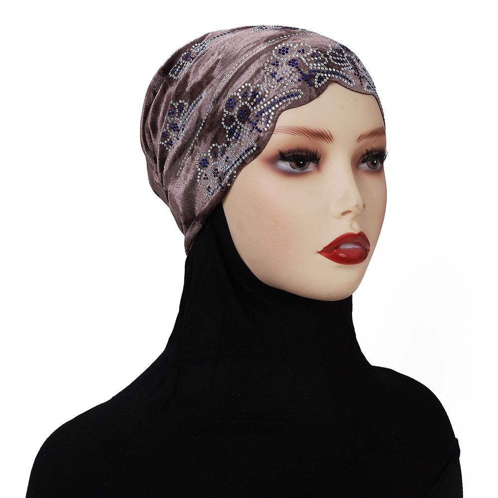 Diamonds Undercap Stretchy Hijab Plain Soft Bonnet Muslim Women Elastic Flannel Inner Hijab Turban Islam Underscarf
