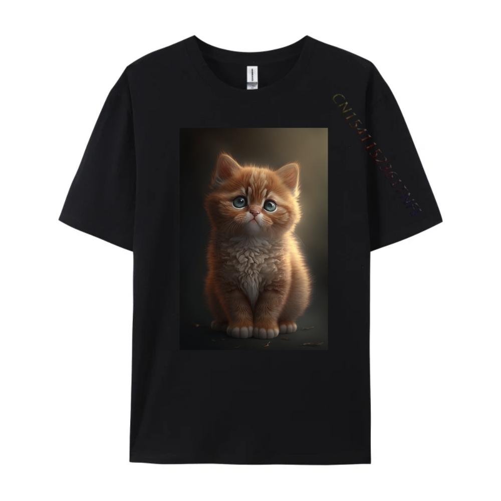Cute Cat Kitten Luxury Clothing Men's Shirt Red And Black Graphic T Shirt Summer Original Mens T-Shirts Printed On