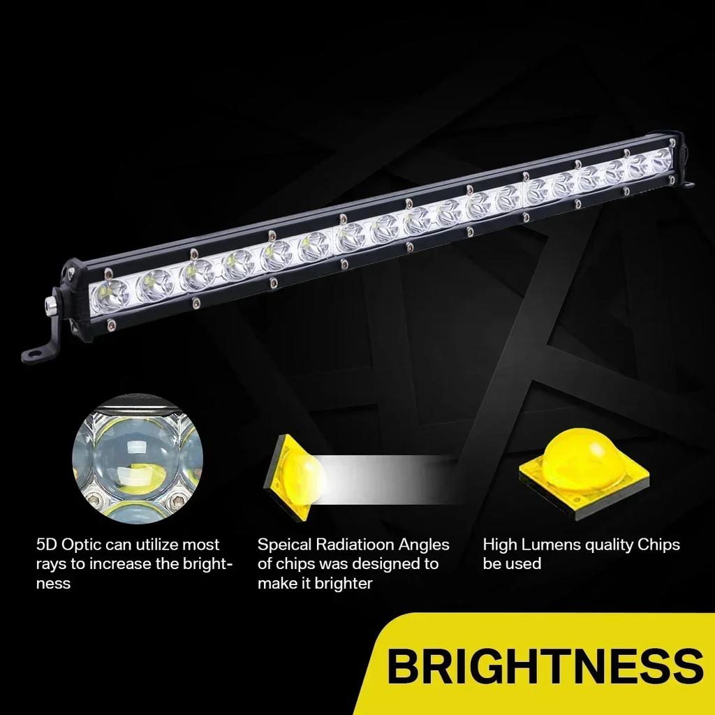 12/13/21 Inch Ultra Slim Single Row LED Light Bar Spot Beam Anti-Glare Work Light for Off Road Truck ATV UTV SUV Jeep Fog Lights