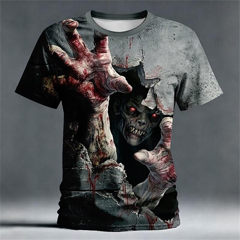 Men's Halloween Horror-Themed 3D-Printed T-Shirt Summer Round-Neck Breathable Trendy Cool Street-Style Halloween Party T-shirts