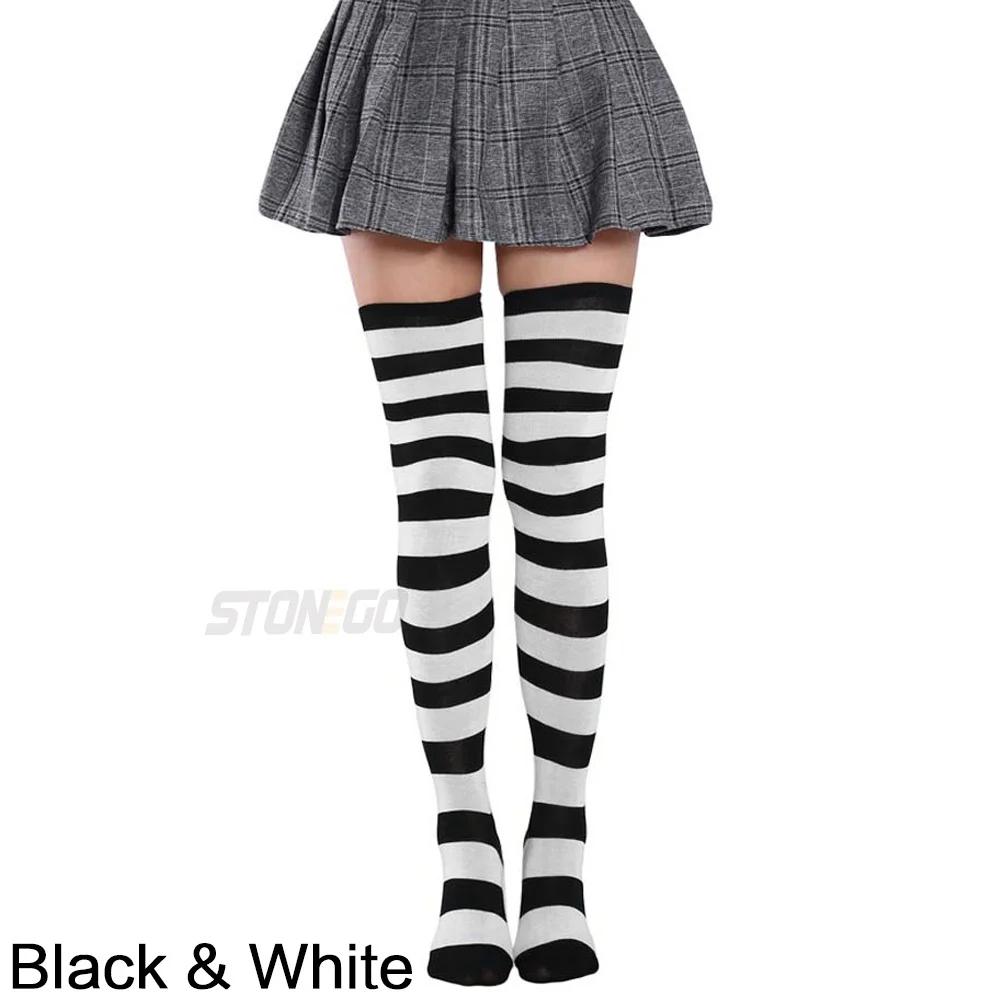 Womens Striped Thigh High Socks Wide Striped Crew Socks Halloween Costume Stockings Hosiery Long Socks for Women One Size