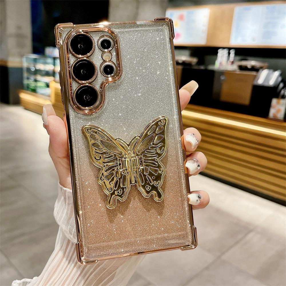 Suitable for Samsung S25EDGE Mobile Phone Case S25FE Butterfly Stand Gradient Glitter Shell A55 Four Corner Anti Fall Protection