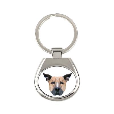 Staffordshire Bull Terrier, Staffy - Geometric Keychain with a Photo and the Inscription