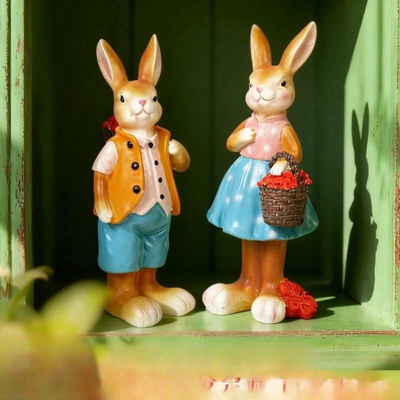 Resin Bunnies Figurine Easter Rabbit Statue Indoor Easter Decoration Modern Art Spring Home Decors,Bunnies Sculpture