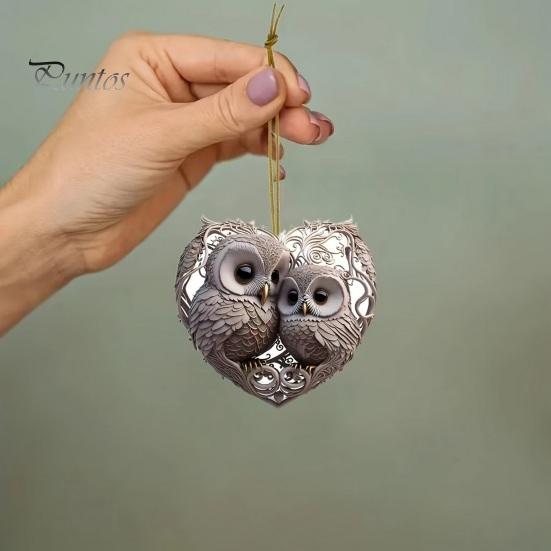 Uggla Prydnad Kärlek Hjärtform Par Uggla Hängande Dekoration 2D Akryl Julgransprydnad för Alla hjärtans dag Heminredning