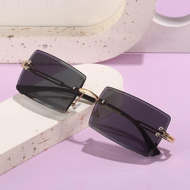 Vintage Fashion Sunglasses for Women Rimless Frameless Rectangle Shades Gradient UV400 Summer Traveling Sun Glasses for Women
