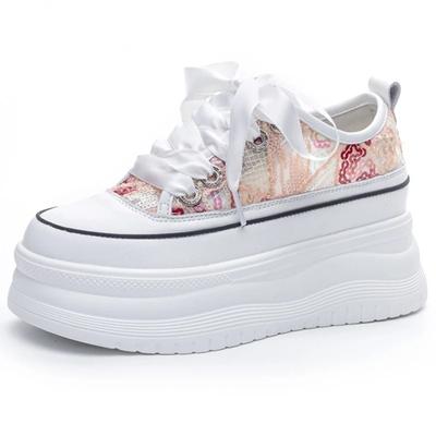 Fashion Top Quality 7cm Air Mesh Genuine Leather Platform Wedge Women Summer Spring Fashion Sandal Bling Chunky Sneakers Vulcanize Shoes
