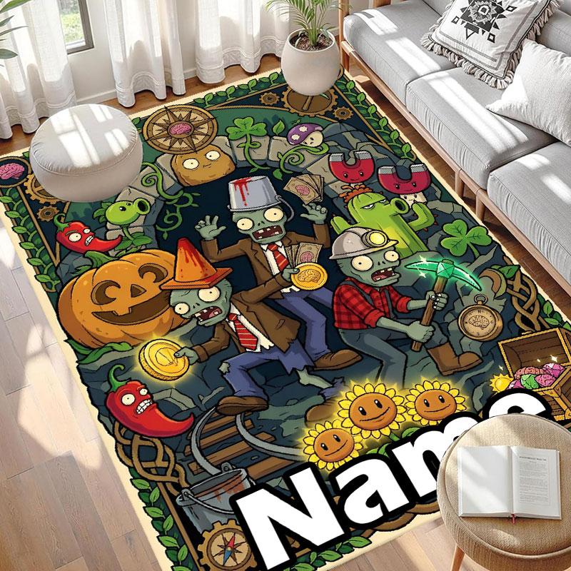 Custom Name Personalized Plants vs. Zombies Print Carpet, Versatile Home Decor Rug, for Playroom, Apartment, Balcony, Entryway, Hallway Gift