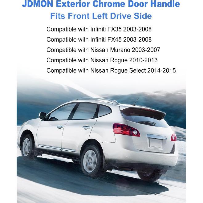 JDMON Exterior Chrome Door Handle Replacement for Infiniti Nissan FX35 FX45 2003-2008 Murano 2003-2007 Rogue 2010-2013 Rogue Select 2014-2015