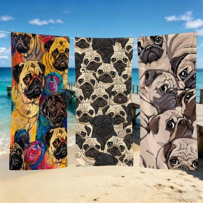 Anime Cartoon Towel For Outdoor Camping Beach Towel Pug Super Cted Absorbent Quick-Drying Summer Towel