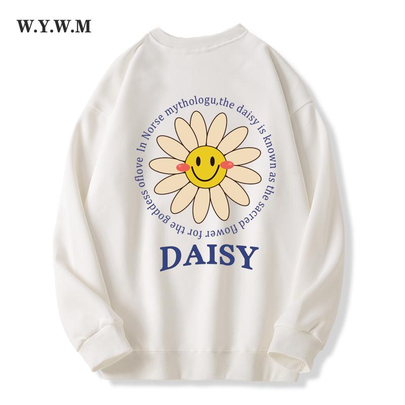 

WYWM милые толстовки с принтом подсолнуха женские 2023 осень зима простой базовый свободный пуловер с длинными рукавами женский повседневный топ в стиле ретро
