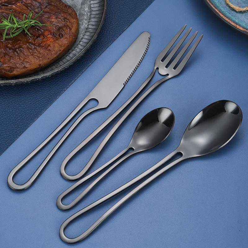 4Pcs/1Set Novelty Dinnerware Tableware Set 304 Stainless Steel Reusable Travel Cutlery Spoon Fork Knife Camping Utensils