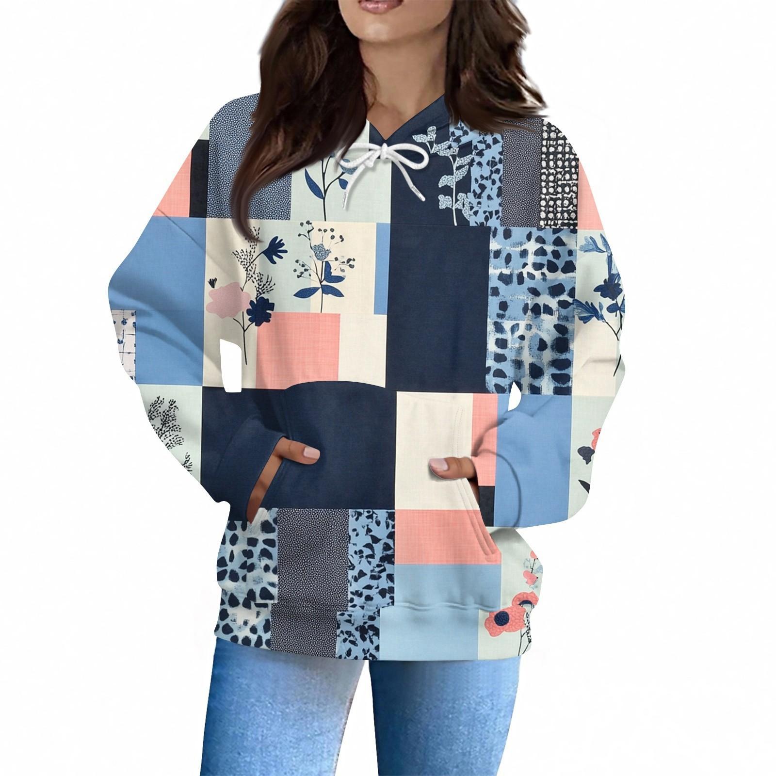 

Женская Мода Повседневная Толстовка Длинный Рукав Принт Топ XL небесно-голубой