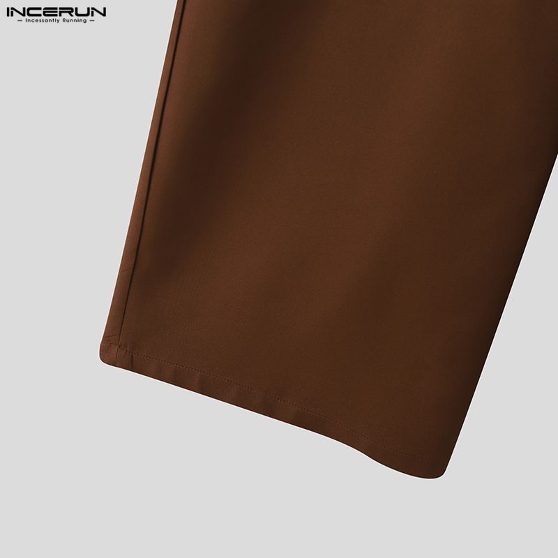 INCERUN Men High Wrap Waist Patchwork Zip-up Casual Loose Long Wide Legs Pants Trousers