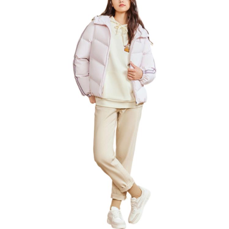 Anta Training Series Solid Color Hooded Zipper Brand Logo Embroidered Warm Thick Down Jacket Women Outerwear Light-Pink 162247931-5